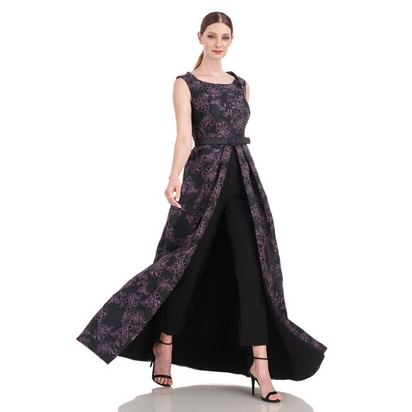 NWT Kay Unger Sleeveless Everlee Walk Thru Jumpsuit Black Dark